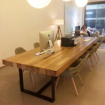 实木会议桌长桌简约长条书桌铁艺电脑桌办公桌咖啡馆餐厅桌椅组合