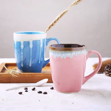 瓷彩美 窑变流釉特色手绘陶瓷杯子咖啡马克杯个性创意