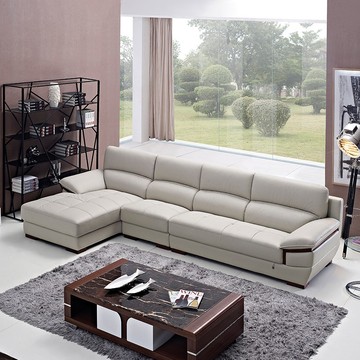 名居扬客厅组合L型真皮沙发现代时尚简约烟灰色进口头层皮艺沙发