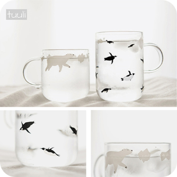 创意小清新极地动物北极熊企鹅玻璃杯子水杯饮料泡茶牛奶杯早餐杯