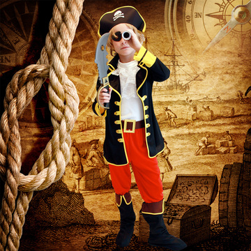 万圣节cos 舞台表演服装化妆舞会男孩儿童海盗装扮杰克船长服装