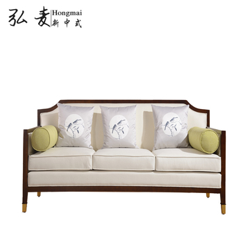 新中式实木沙发组合定制别墅样板房家具大户客厅简约布艺三人沙发